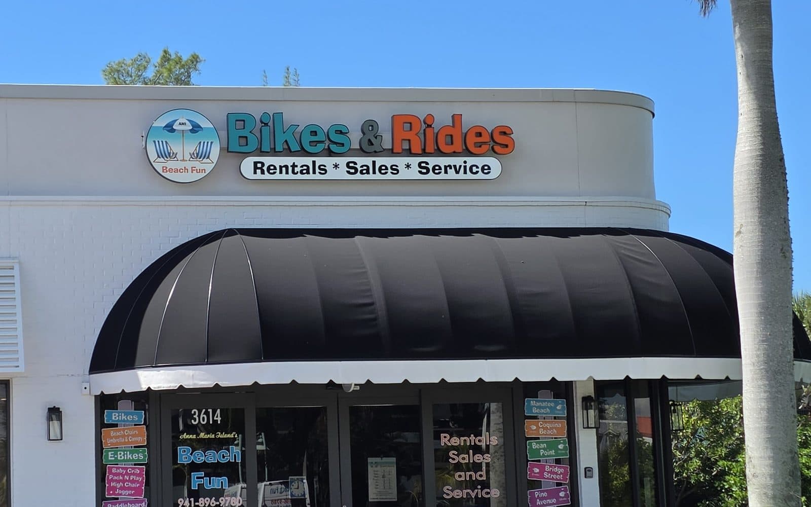 The Bikes & Rides, Rentals, Sales, Service storefront at 3614 East Bay Dr